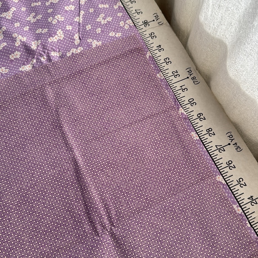 Lavender Vintage Fabric & Textile Bundle – Floral Calico, Antique Skirt Remnant, - Picture 10 of 16